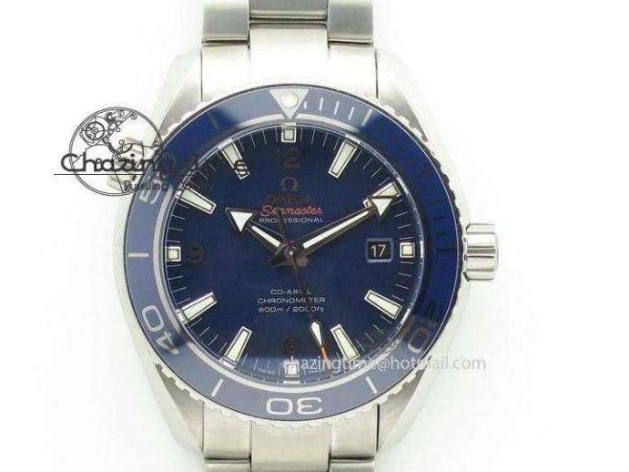 0203 Chic Planet Ocean Master Chrono 45mm SS OM 1:1 Best Edition Blue Dial On Blue Rubber Strap A 8172